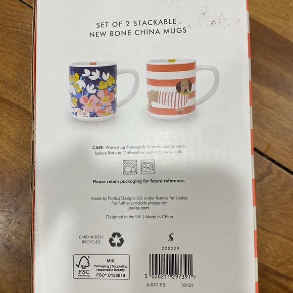 NWT. Portico Designs, “Joules”, set of 2, stackable, 10oz., bone china mugs. - Picture 10 of 13